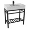 Modern Ceramic Console Sink With Counter Space and Matte Black Base, 32